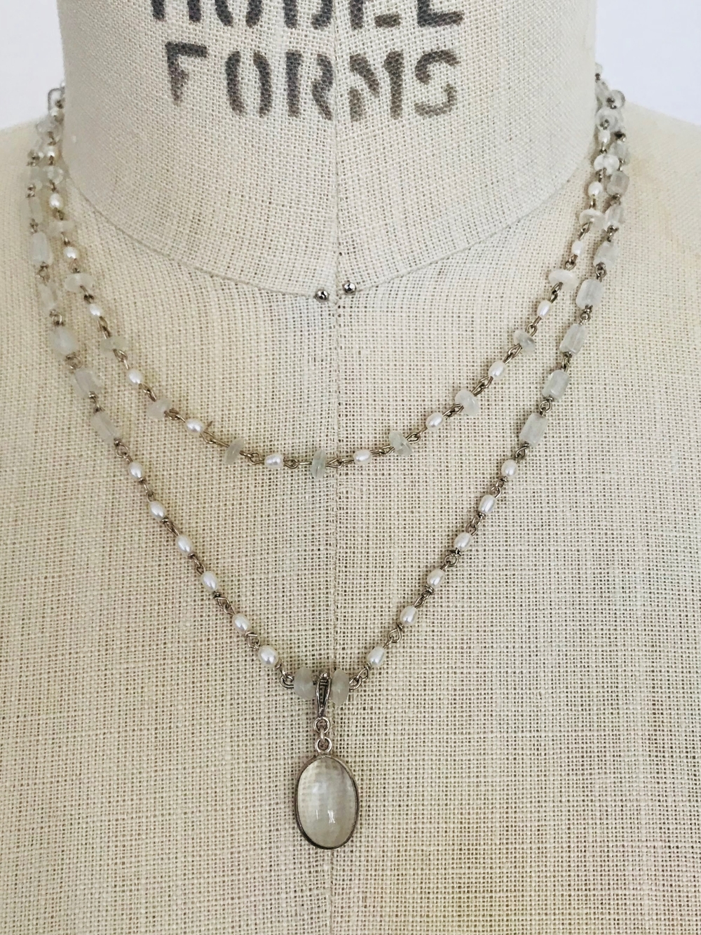 Silver Multi-Strand Moonstone Pendant Necklace - Brand